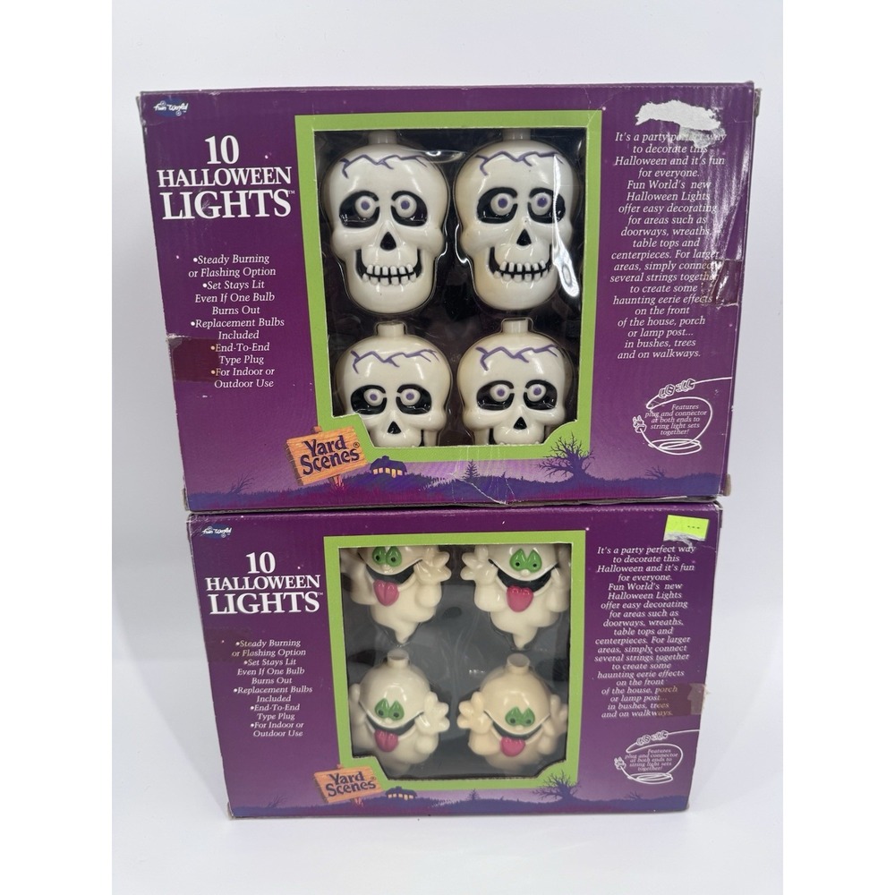 VTG Fun World Halloween Blow Mold String Lights Ghost Skull Works Rare